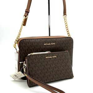 Michael Kors Large EW Crossbody Bag & Large Double Zip Wallet Brown